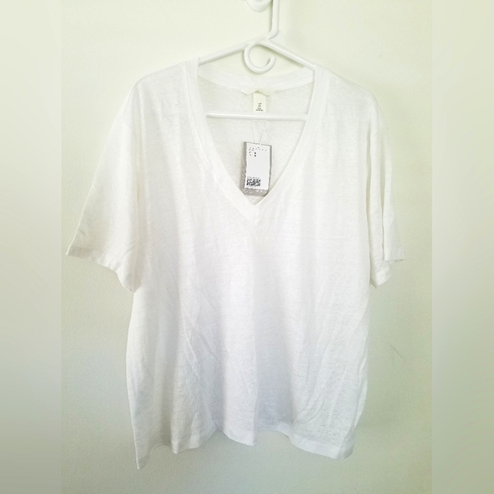NWT H&M 100% Linen Short Sleeve Tshirt White